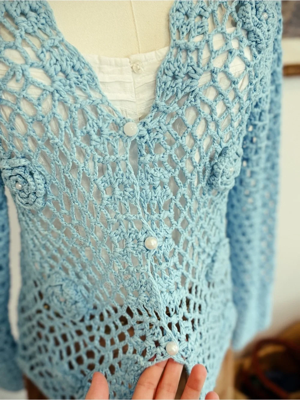 ✨ FREE PEOPLE crochet vintage 1970s sweater